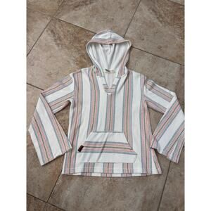 Roxy Girl‎ Youth XL 14 Baja Hoodie White Striped Surf Beach Pullover Hooded